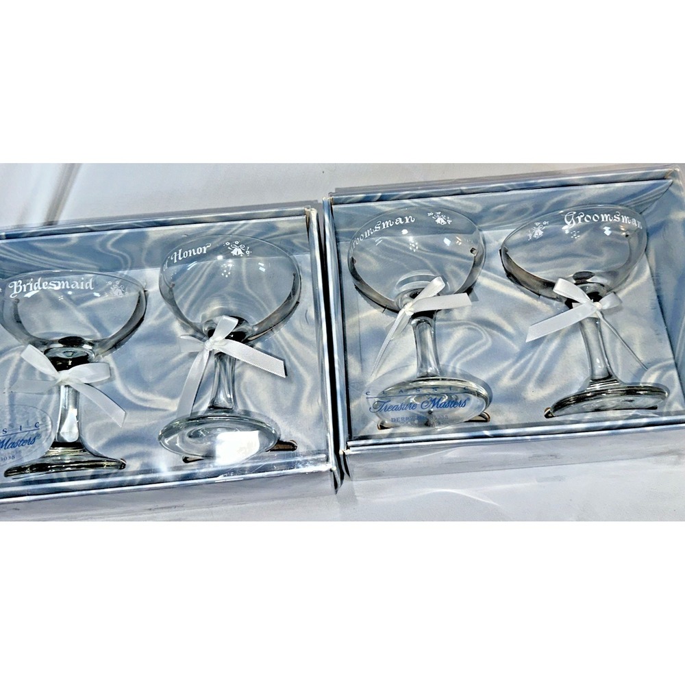 VTG Treasure Masters WEDDING Maid of H/Bridsmaid/Groomen Champagne Toast Glasses